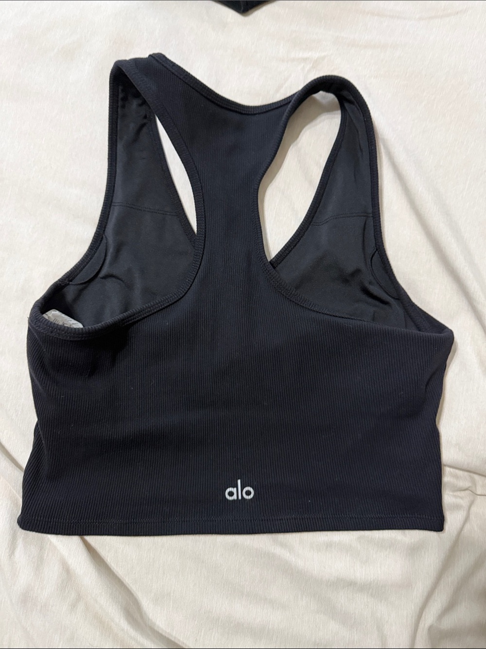 ALO Yoga Black Ribbed Racerback Crop Sports Bra no pads